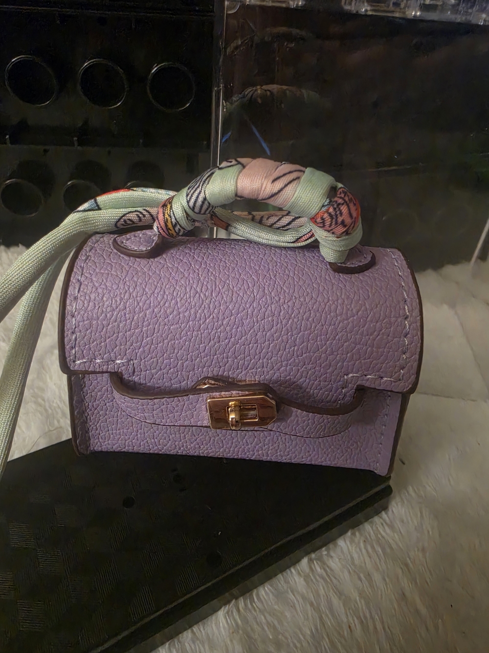 Lavender Mini Top-Handle Bag with Scarf Accent